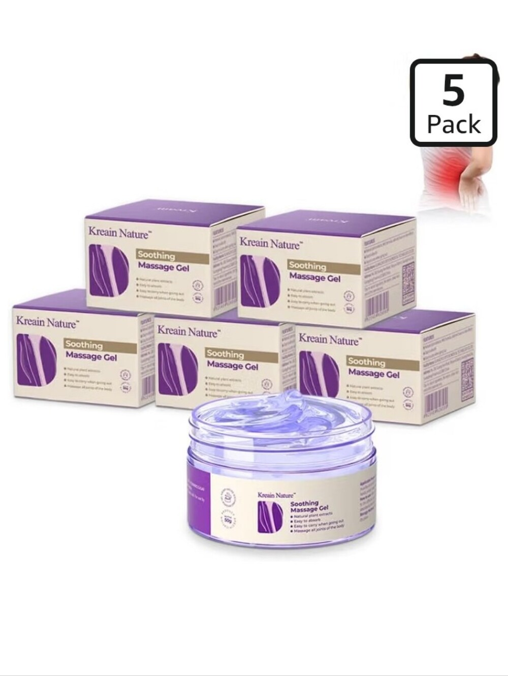 NEW 5 Pack KREAIN Soothing Massage Gel Knee Pain Joint Comfort 1.76oz Cream Jar